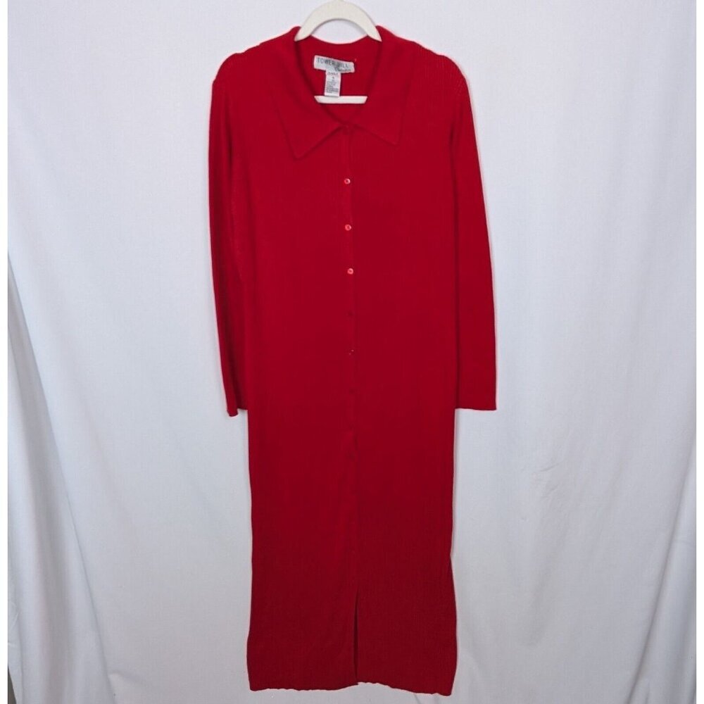 90s Tower Hill M Collection Button Up Shirt Maxi Sweater Dress Ribbed Knit